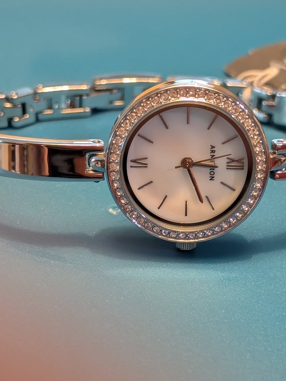 Armitron Silver Tone Crystal-Trim Women's Bracelet Watch - Silver/White NWT
